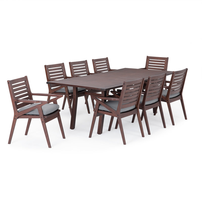 Minhaj Rectangular 8 - Person 90" Long Dining Set With Sunbrella Cushion Covers, Charcoal Grey Sunbrella®