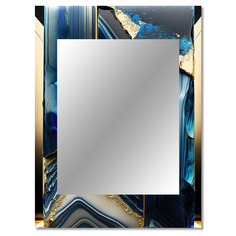 Abstrait Geode Geometric Blue III - miroir géométrique, miroir mural bleu unique, impression sur métal, 40 po x 30 po