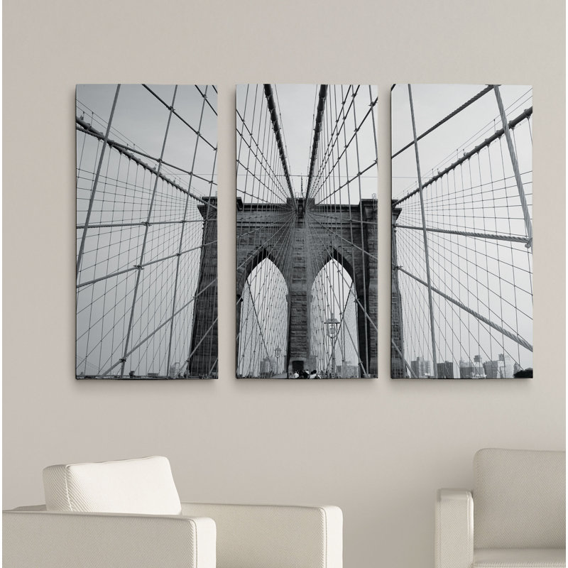 «Brooklyn Bridge», ensemble de 3 reproductions de photos sur toile, H 24 po x l 36 po x P 1,5 po