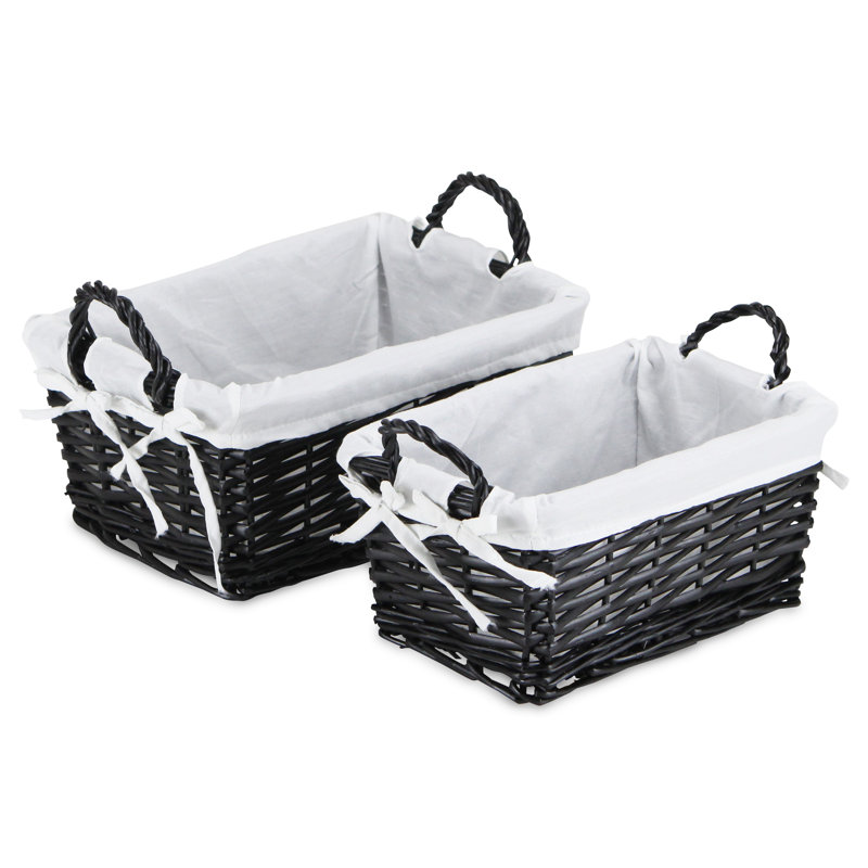 Ensemble de 2 paniers en osier et rotin avec rangement Willow, Noir