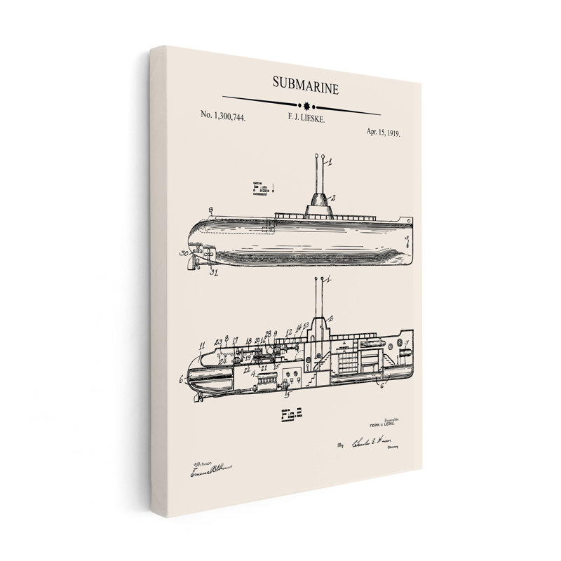 Plan de sous-marin, 24"H x 32"W, Canvas, Unframed