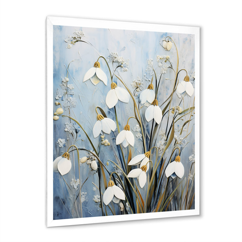Minimalisme, harmonie de gouttes de neige bleues et blanches sur toile, Cadre simple blanc, H 20 po x l 12 po x P 1 po