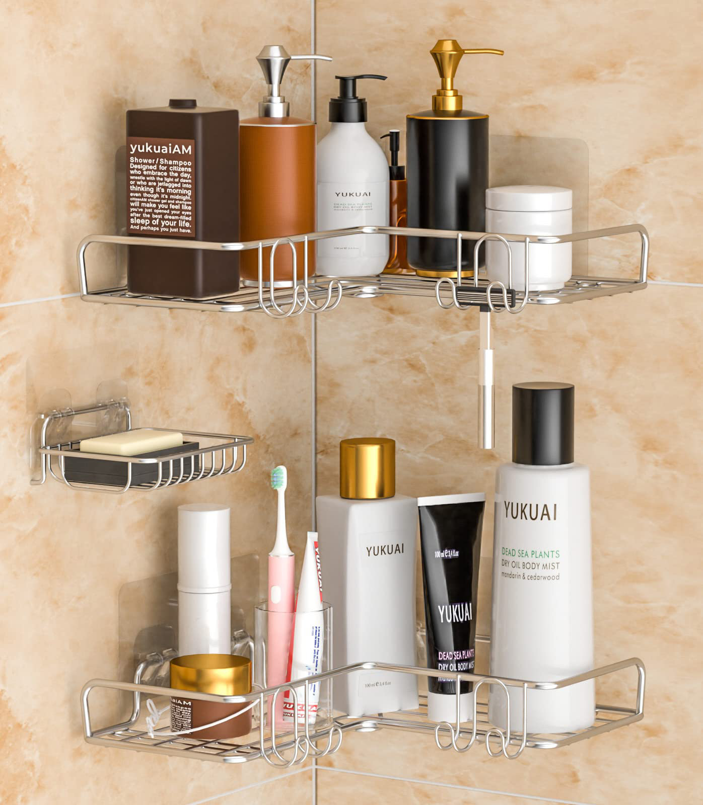 Bathroom Shelf, Wall Mounted Shower Caddy Organizer, No Drilling Bathroom  Shampoo Holder, Rustproof And Durable
