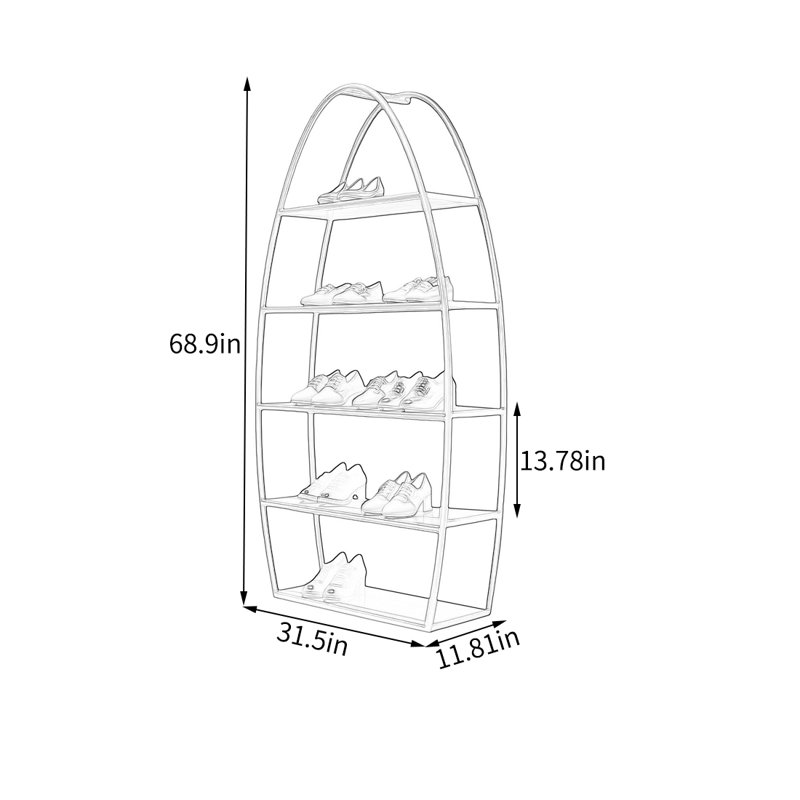 Gold Metal Egg Shape Display Shelf, (5 Shelves) 68.9"H x 31.5"W x 11.81"D