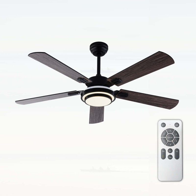 Ventilateur de plafond en bois massif de 52 pouces avec lumière DEL intégrée et télécommande, écoénergétique et élégant
