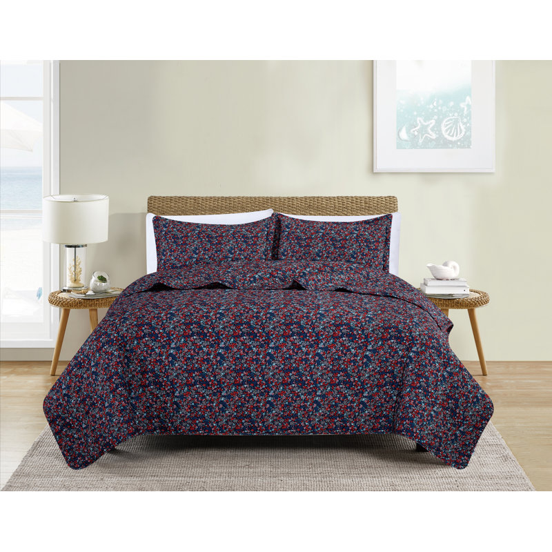 Polyester Satin Floral Quilt, Queen Quilt + 2 Shams
