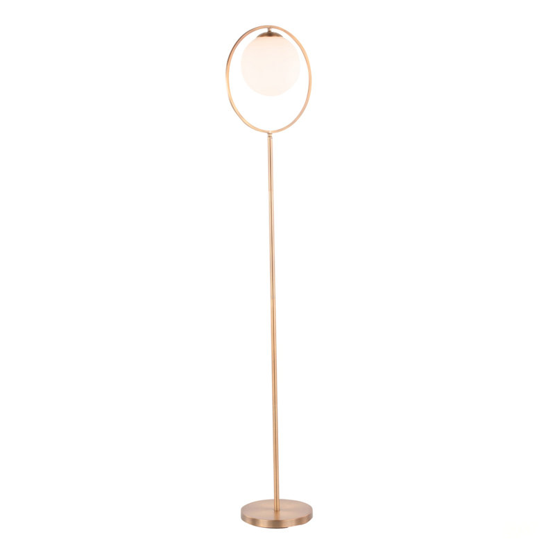 Moon Contemporary Floor Lamp In Gold Metal With Frosted Glass Shade For Elegant Lighting And Modern Decor