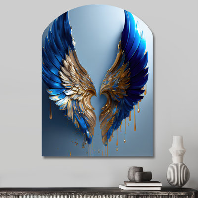 Blue And Gold Angel Wings V - Asymmetrical Wings Angel Metal Wall Art, Arch Metal Wall Sculpture Print