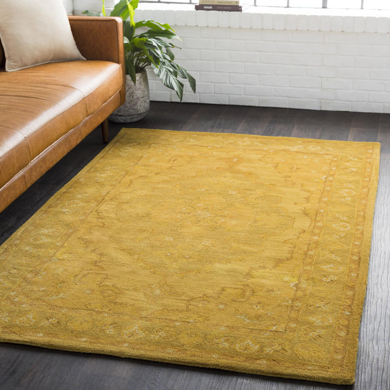 Eaddy Oriental Hand-Tufted Wool Bright Gold/Butter Area Rug, Rectangle 3' x 5'