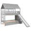 Lit superposé simple au-dessus de simple avec lit gigogne et glissade, escalier de rangement, toit et fenêtre-321721944