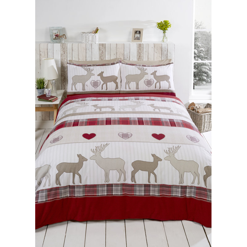 Bebingt Cotton Tartan Bedding with Pillowcases, Red