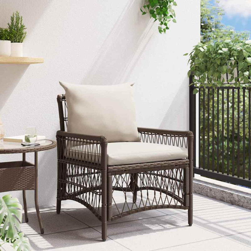 Outdoor Patio Dining Chair with Cushion, Beige, Brown