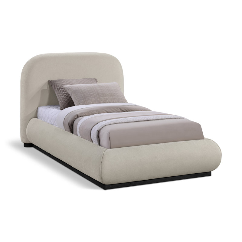 Humayrah Upholstered Panel Bed, Twin, Beige Chenille Fabric / Stained Black
