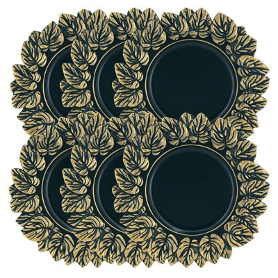 Ensemble de 6 assiettes en plastique de 14 po de diamètre - bleu / or