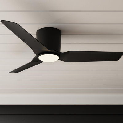 Rynn 48" 3-Blade Indoor/Outdoor Matte Black Flush Mount Modern LED Ceiling Fan with Wall Control