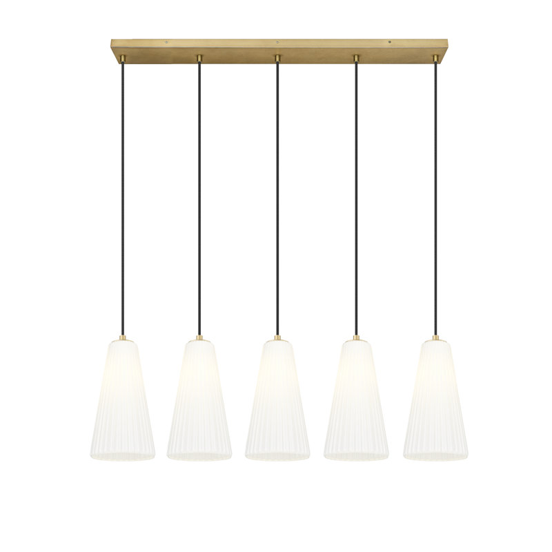 Modern Gold and Nickel 5-Light Linear Chandelier with Frosted Glass Shades