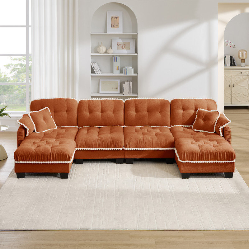 Canapé modulaire en chenille avec coussins lombaires Freely Combinable Modules, orange Chenille