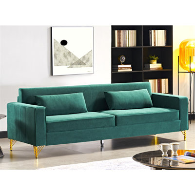 85.8” 3-Seater Velvet Sofa for Living Room – Classic Modern, Plush Comfort, Easy Care | Green | Velvet | Cushion Back