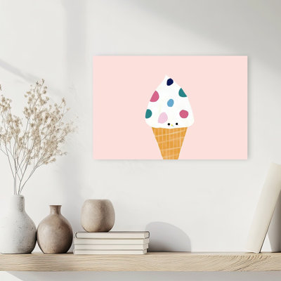 Cute Polka Dot Ice Cream Colorful Whimsical Contemporary Summer Wall Art Print