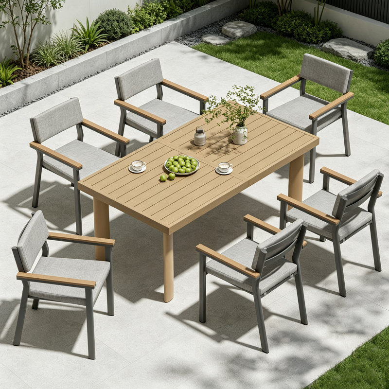 Ensemble de salle à manger de patio pour 6 personnes, table de patio et chaises avec coussins