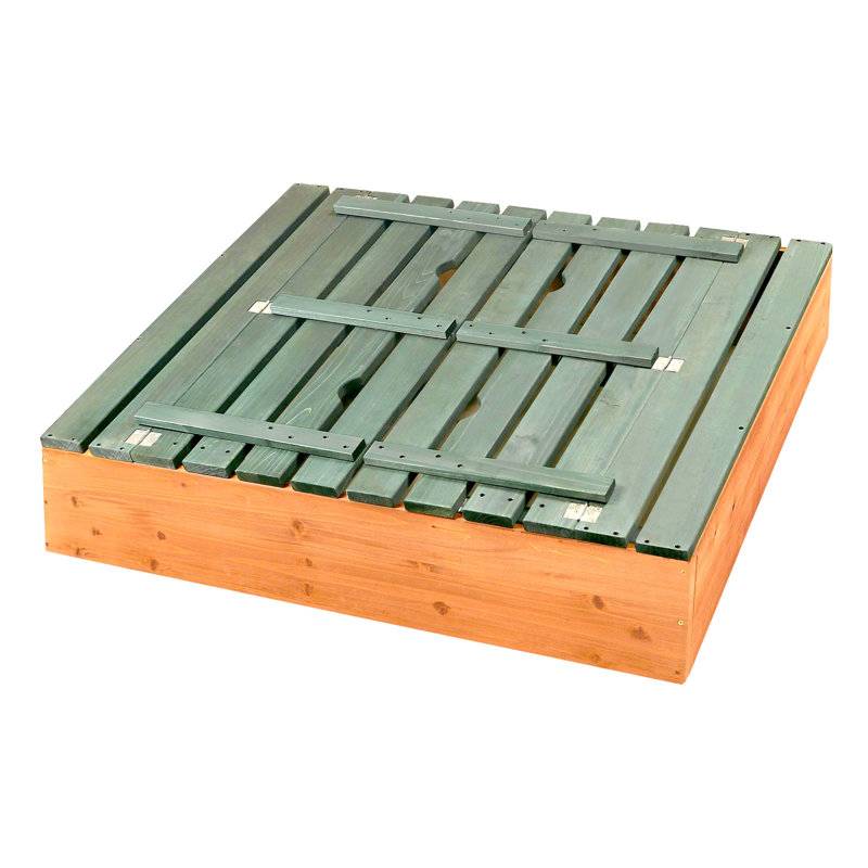 Natural Green Cedar Wood Square Sandbox with Convertible Bench Seats