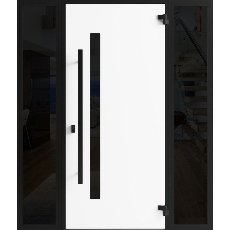 Porte avant en acier pré-suspendue avant / gris Ronex 0144/2 fenêtres extérieures latérales / entrée latérale en métal peint moderne l 12 + 36 + 12 po x H 80 po à gauche