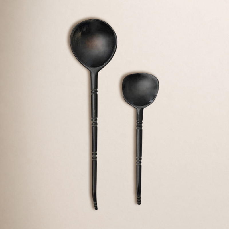 Horn Spoons in Printed Drawstring Bag