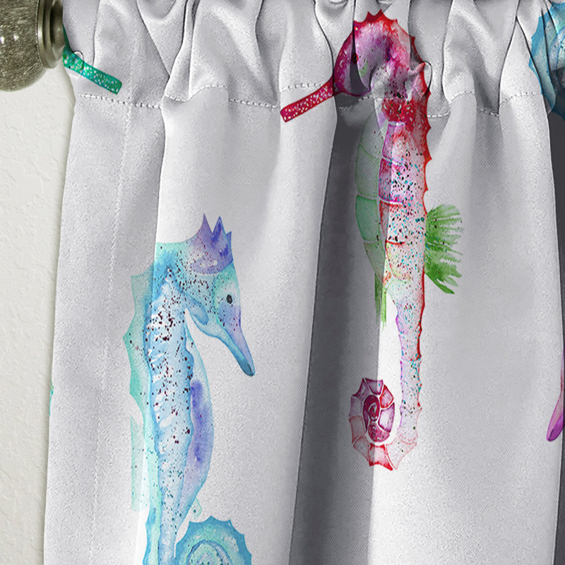 Motif avec hippocampes multicolores - Rideau simple occultant nautique et côtier à imprimé animal, L 52 po x L 108 po