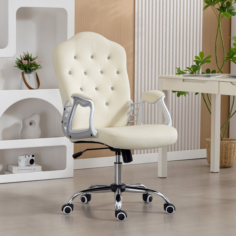 Chaise de bureau capitonnée avec fonction d'inclinaison réglable en hauteur beige