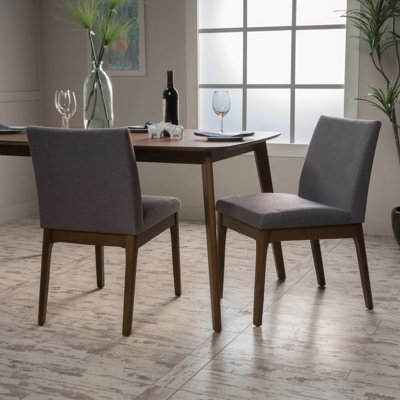 Chaises de salle à manger rembourrées 2 pièces - Chaises de cuisine modernes sans accoudoirs avec tissu gris et pieds en bois massif, style Mid-Century pour la salle à manger ou la maison