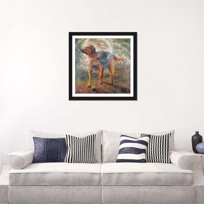 " Shakin' Shepherd " by Iris Scott, 16" H x 16" W x 1" D, Black Framed Fine Art Paper, White
