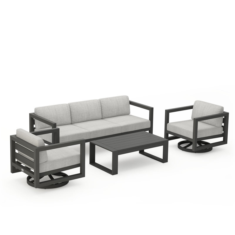 Avion 4 Piece Sofa Set With Swivel, Slate, Cast Silver Sunbrella®