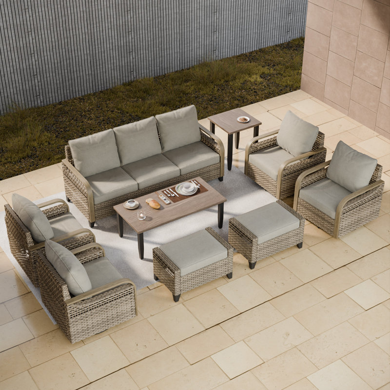 7 - Person Outdoor Seating Group with Cushions, Gray
