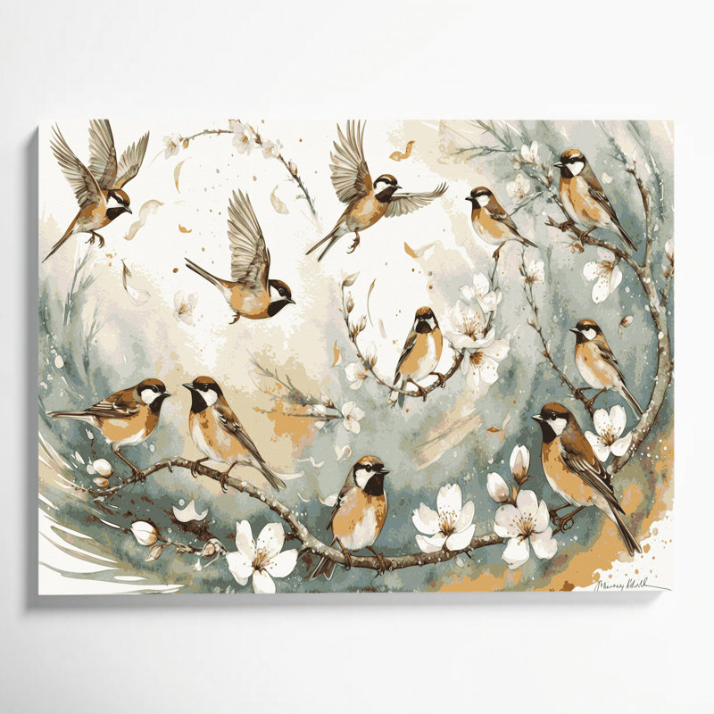 «Birds Common Chiffchaff», art mural sur toile beige, H 11 po x l 14 po