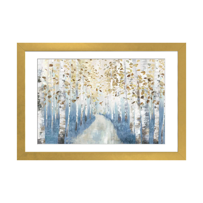New Path I, Encadrement doré, H 16 po x l 24 po x P 1 po, Blanc