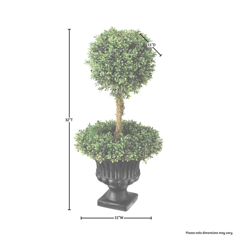 33 " H Faux Boxwood Topiary in Stone Urn
