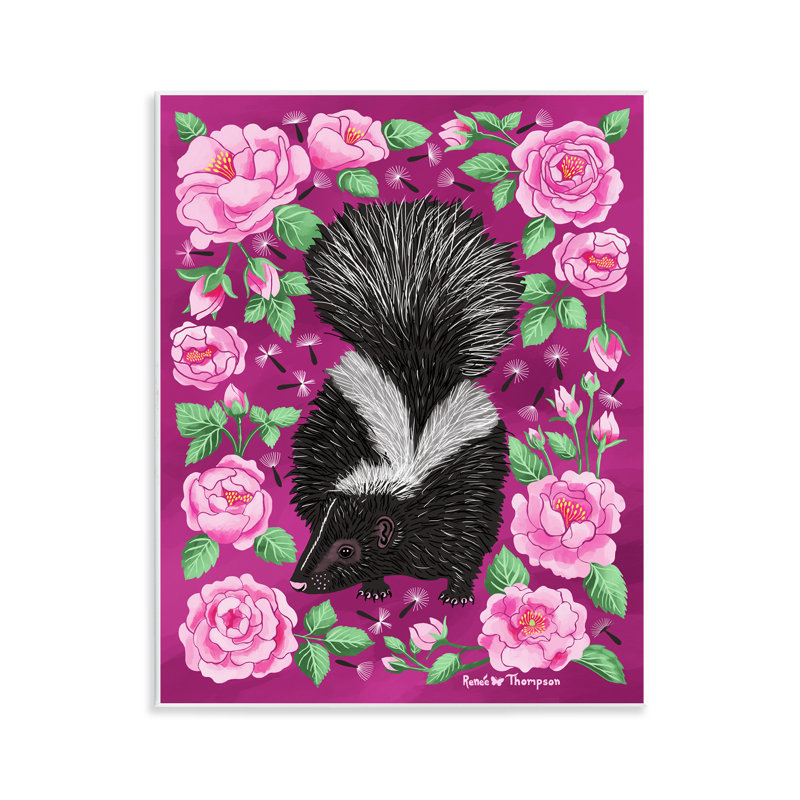 Art mural Skunk & Rose Blossoms par Renee Thompson