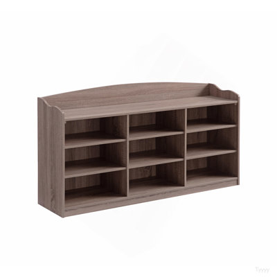 Wooden Shoe Storage Bench, Nine Storage Shelves, Entryway Organizer, Dark Taupe