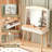 Small Vanity Desk With Mirror And Lights, Big-Capacity Storage And Sliding Mirror, Vanity Set With Two Fluted Drawers, 3 Lighting Colors Makeup Dressing Table(White)