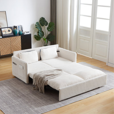 64.5 Inch Sleeper Sofa Bed  3-In-1 Adjustable Sleeper With Pullout Bed   2 Pillows And Side Pockets  Soft Corduroy Convertible Sleeper Sofa Bed For Living Room Bedroom Apartment Office