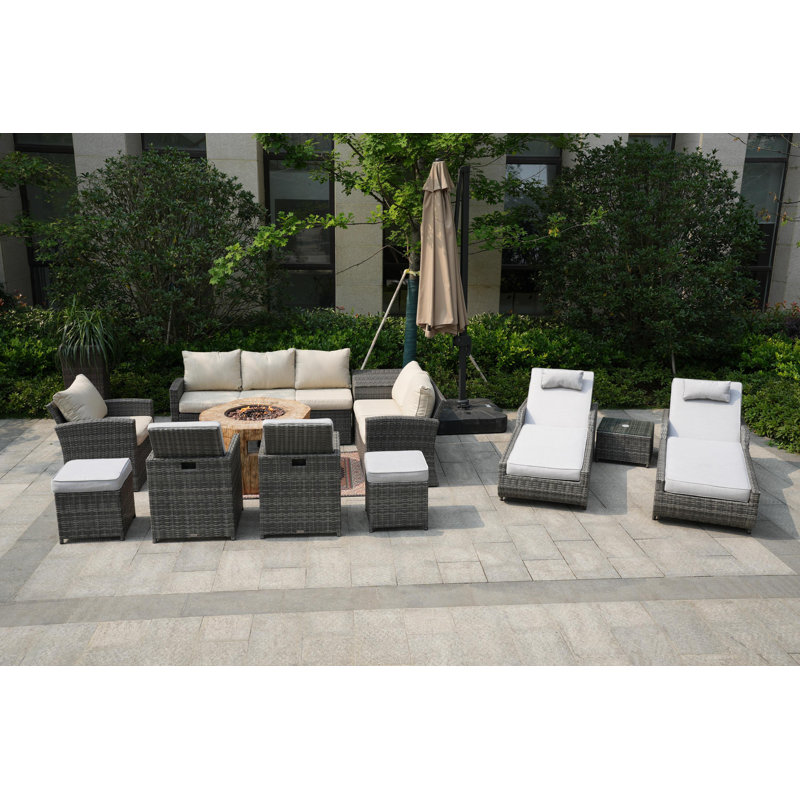 Almanza 12 - Person Patio Conversation Set with Cushions, Beige/Light Gray, Gray