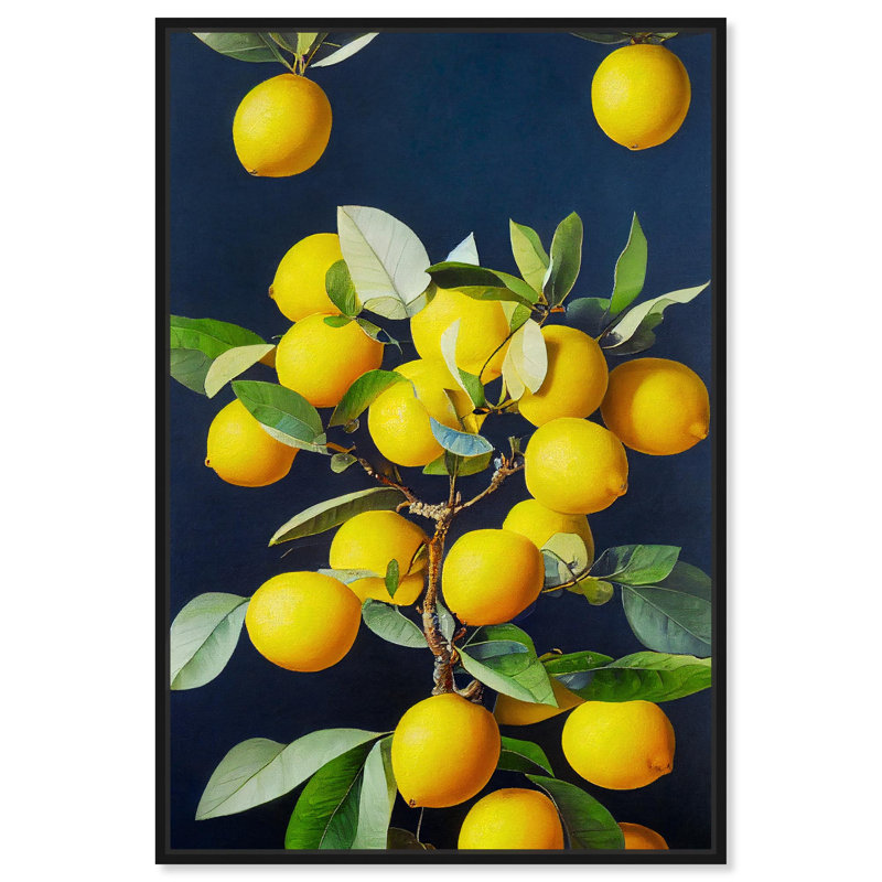 Art mural sur le thème des citrons en pleine floraison par Art Remedy, Cadre noir, H 25 po x l 17 po