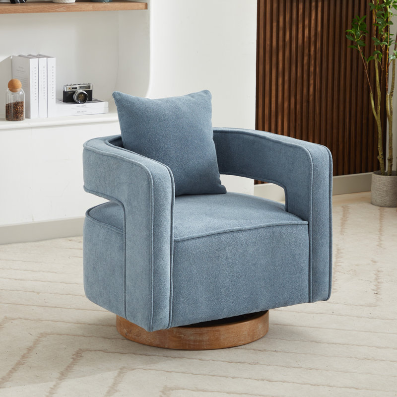 Davidanthony Upholstered Swivel Barrel Chair, Pale Blue Polyester