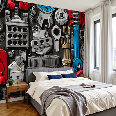 Peel and Stick Wallpaper 144" W x 100" H Modern Self Adhesive Wall Mural for Bedroom Car service seamless Auto center for advertising transport items