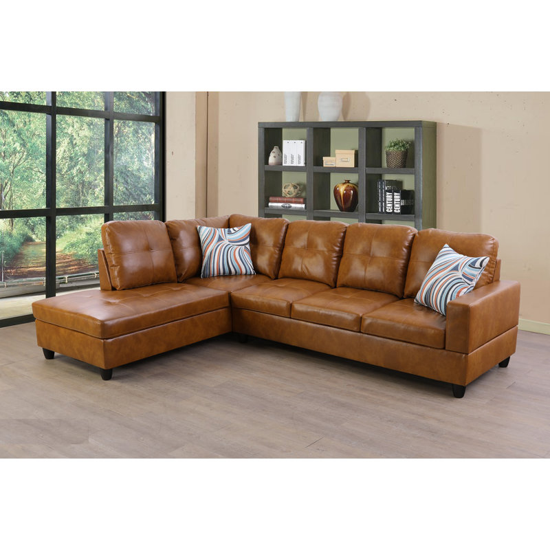 Canapé et méridienne en similicuir de 103,5 po de largeur Mavretta, Similicuir noir, Faisant face à la gauche