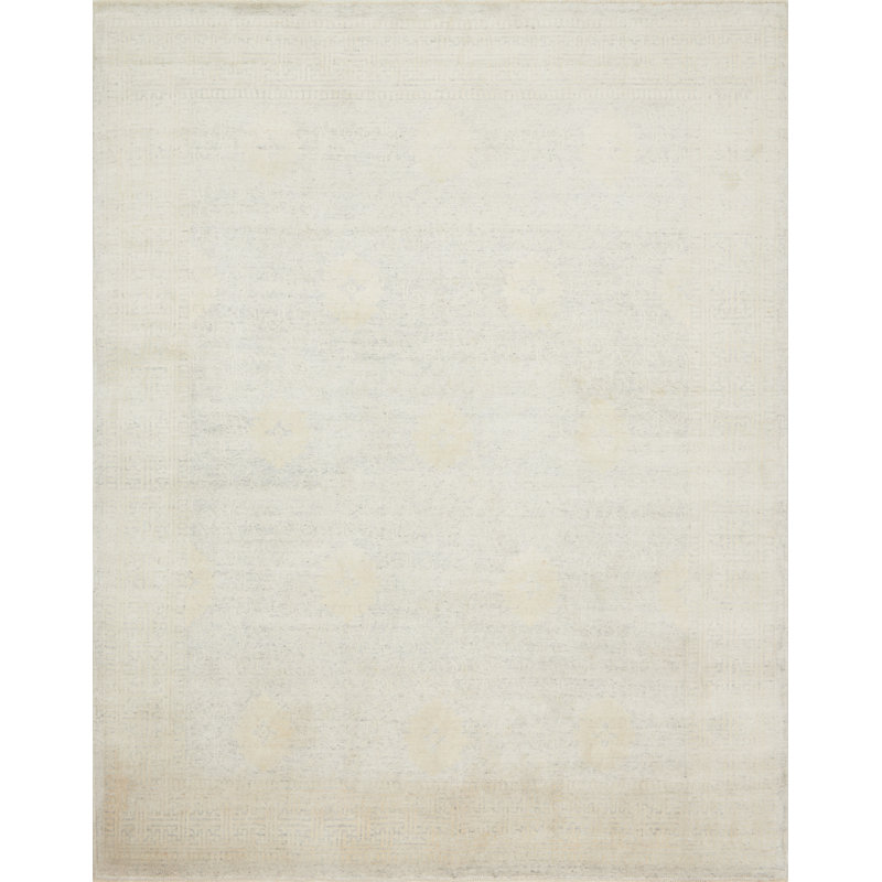 Tapis beige noué à la main Lucid, Rectangle 8 pi x 10 pi