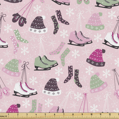 Rivka Cozy Christmas Concept of Skates Socks Hats and Mittens Fabric