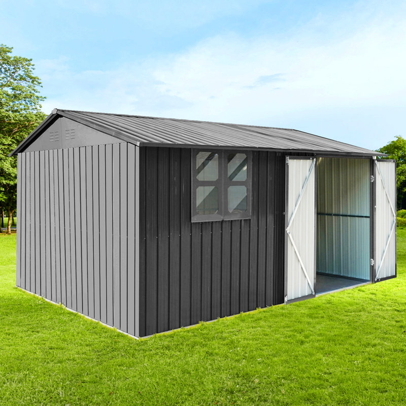 Metal Garden Shed, Outdoor Storage Shed With Window, Goods Shelves, Grey