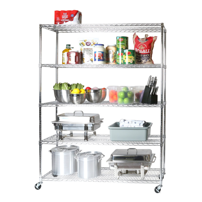 UltraDurable 60" W x 18" D 5-Tier NSF-Certified Steel Shelving with Wheels, Steel