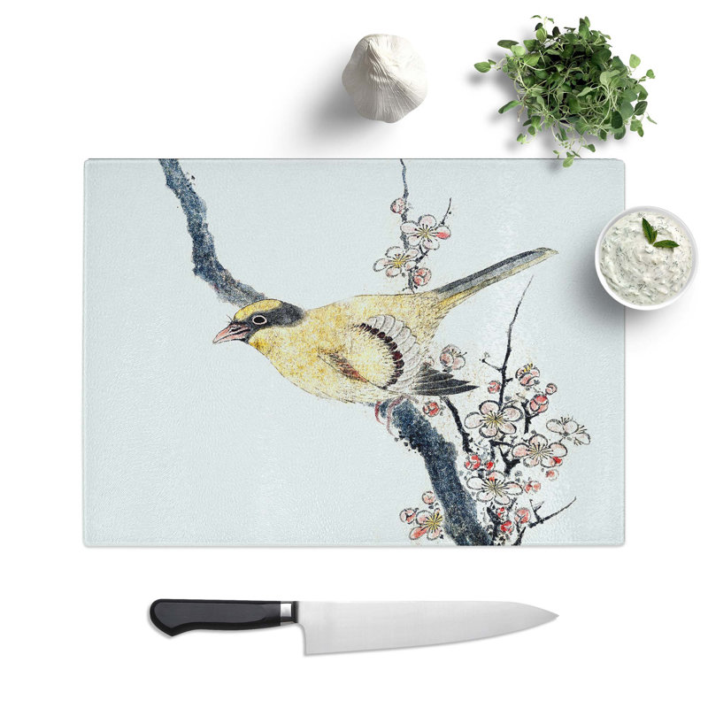 Tempered Glass Bird on a Branch Chopping Board, 28.5 cm W x 20 cm L